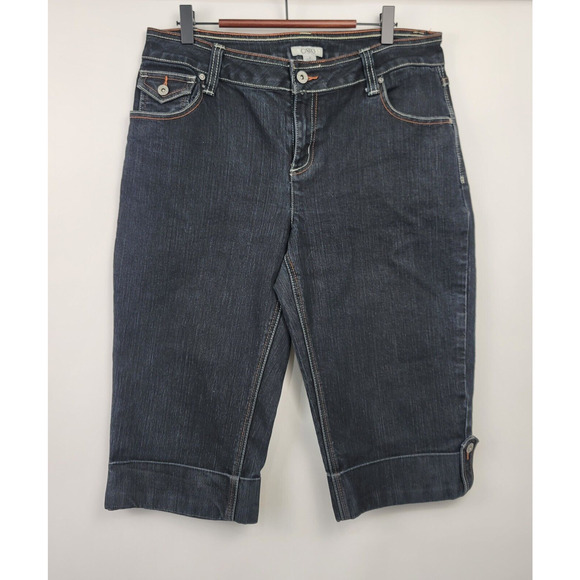 Cato‎ Denim Bermuda Shorts Womens 12 Black Contrast Stitching Cuffed Hem - Picture 1 of 8